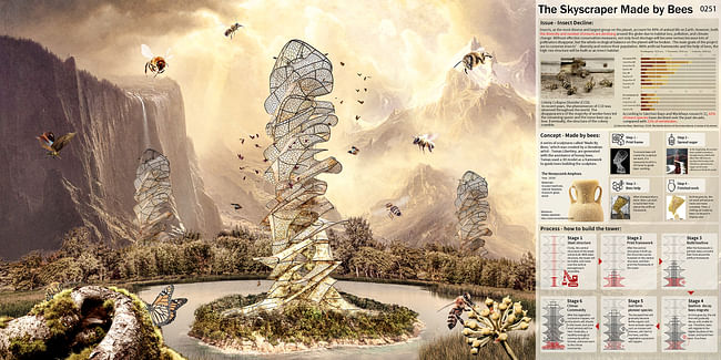 Honorable Mention: Beeswax Skyscraper: A Tower Made By Cooperating With A Swarm Of Bees / Chien-Ching Su (Taiwan)