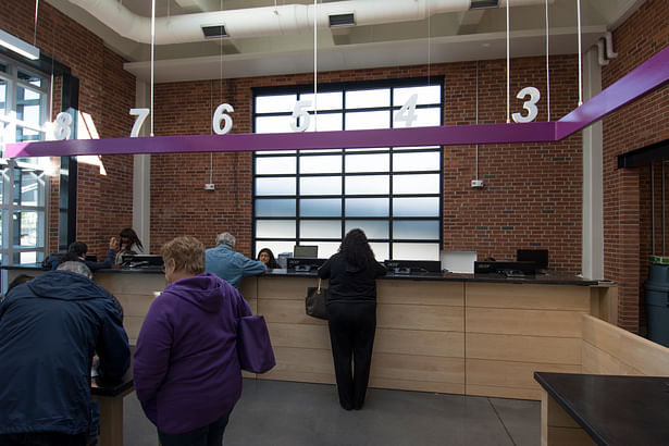 Interior view of signage bar and workstations