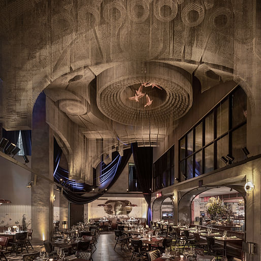Tresoldi Studio's ceiling installation <i>Fillmore</i> inside Cathédrale restaurant designed by Rockwell Group. © Roberto Conte
