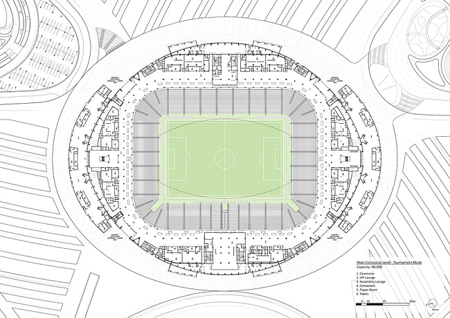 Al Janoub Stadium, Main Concourse - Tournament Mode. Image courtesy of Zaha Hadid Architects.