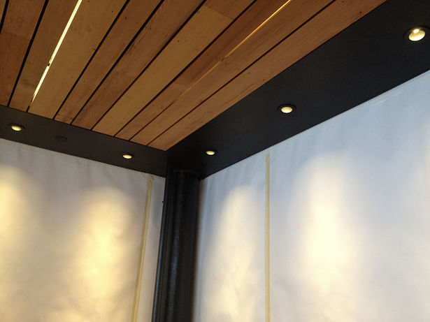 Interior blackened steel ceiling panels