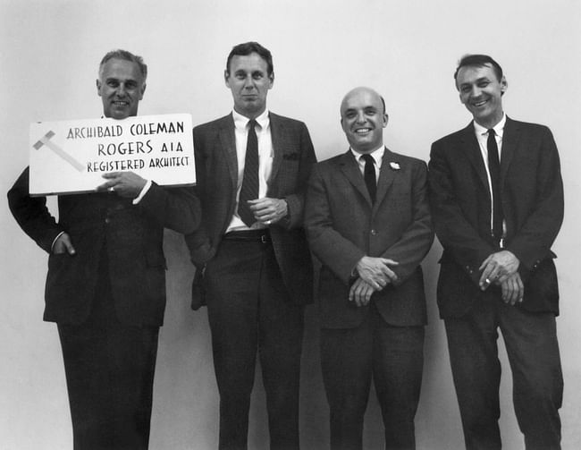 George Kostritsky on the far right, standing with RTKL partners Archibald Rogers, Francis Taliaferro, and Charles Lamb. Image courtesy of CallisonRTKL