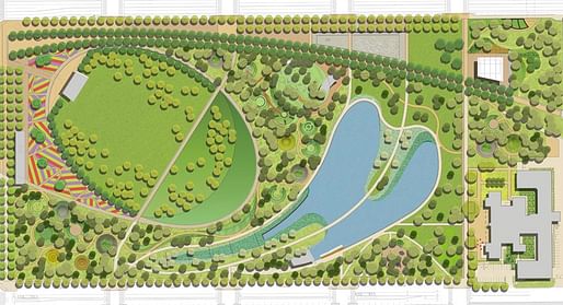 Plan view of the new Scissortail Park in Oklahoma City. Image courtesy of Hargreaves Associates.