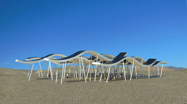 The Solar Canopy Pavilion, a public gathering place that makes electricity from the sun for the local community.