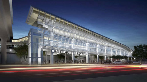 A rendering of the Airport Metro Connector station. Image courtesy of Grimshaw Architects.