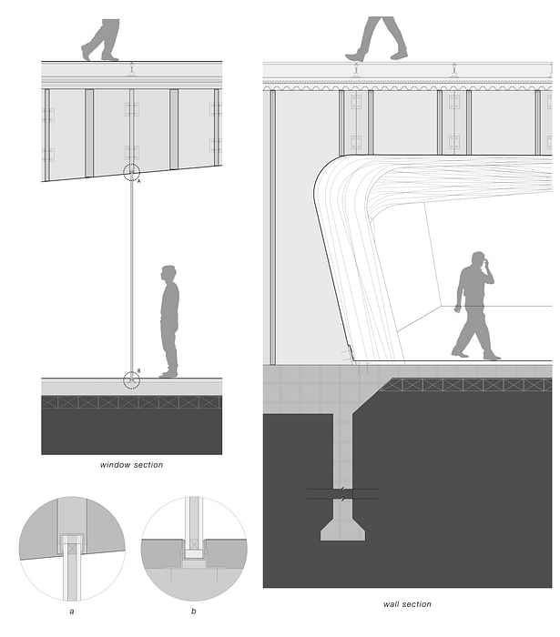left: window section detail drawing // right: wall section detail drawing