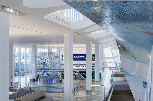 Interior view of HOK's new La Guardia Airport terminal. Image courtesy of LaGuardia Gateway Partners.