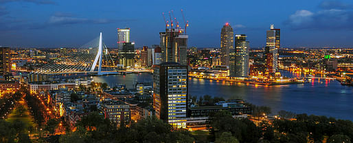 An image of Rotterdam showing the Erasmus Bridge and other iconic structures. Credit: Wikipedia