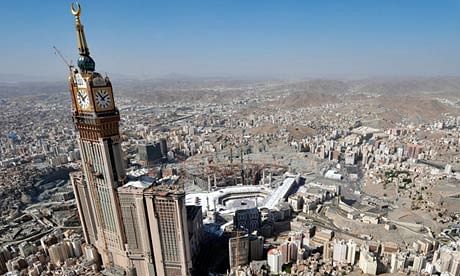 Arabian heights ... the Abraj al-Bait looms over the Grand Mosque and Kaaba in Mecca, Saudi Arabia. Photograph: Fayez Nureldine/AFP/Getty