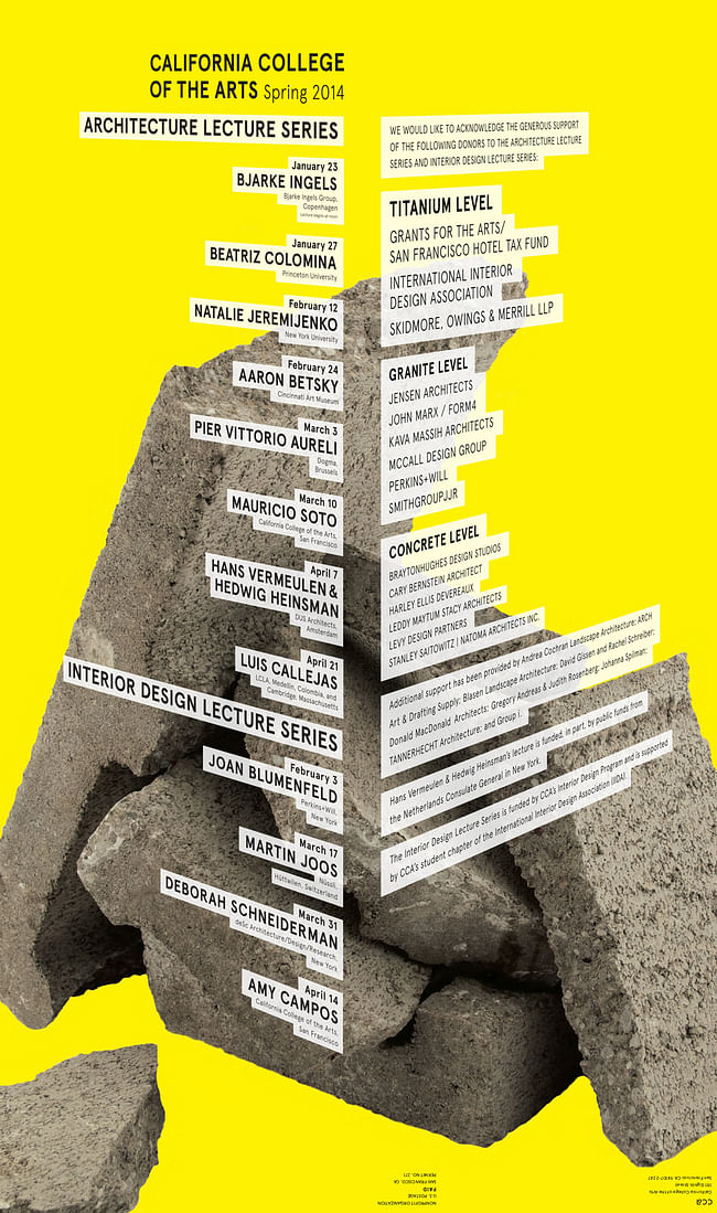 Backside of CCA's Spring '14 Lecture Series poster. Image courtesy of CCA Architecture Division.