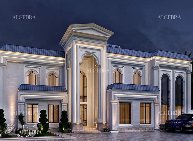 Villa facade design night view