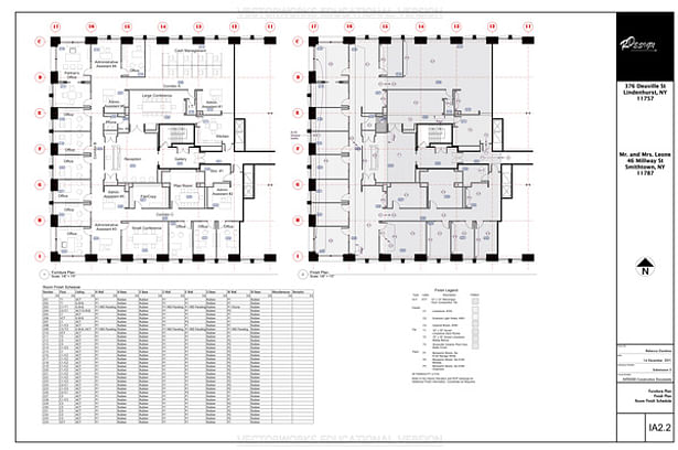 Furniture & Finish Plan Sheet - This Page Contains the Furniture Plan, Finish Plan, Finish Legend, and the Room FInish Schedule. 