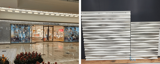 Left: Louis Vuitton storefront in Atlanta, Ga.; Right: Epi Glass FaçadePhoto Credit: Pulp Studio