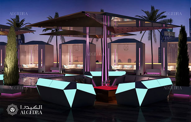 Lounge outside terrace with cabanas design