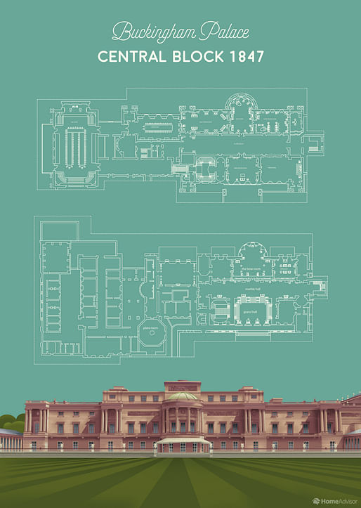 The Central Block of Buckingham Palace. All images courtesy of <a href="https://www.homeadvisor.com/r/buckingham-palace-floor-plan/">HomeAdvisor</a>