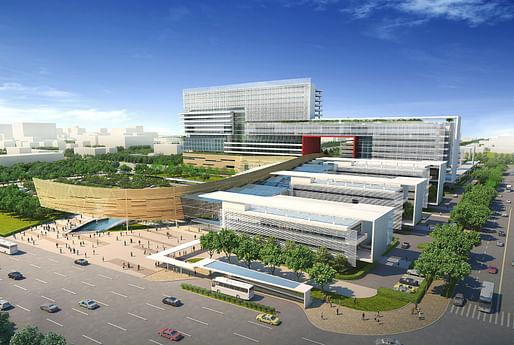 The First People's Hospital rendering by HMC Architects, located in Shunde, CN. Image: HMC Architects.