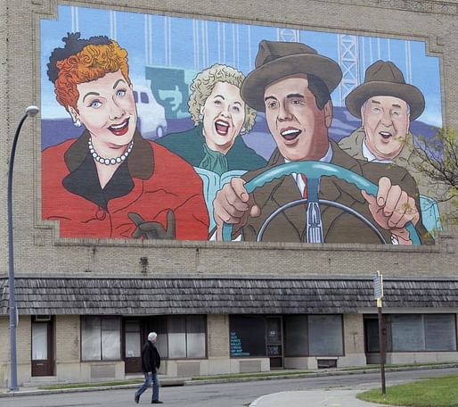 An “I Love Lucy” mural on a building in Jamestown, N.Y. The popular TV show signaled a shift in American living from cities to suburbs. (AP Photo/David Duprey)