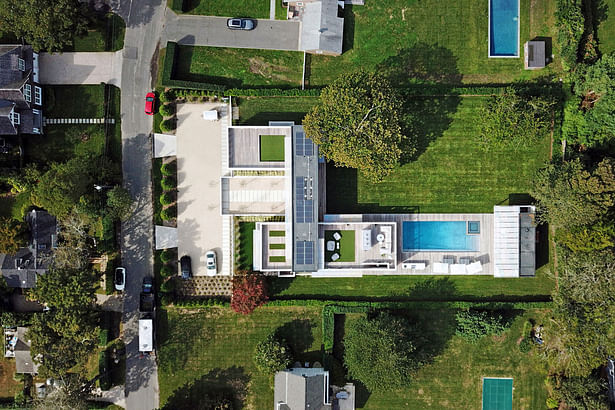 An Aerial Drone Shot Shows the Numerous Outdoor Living Spaces