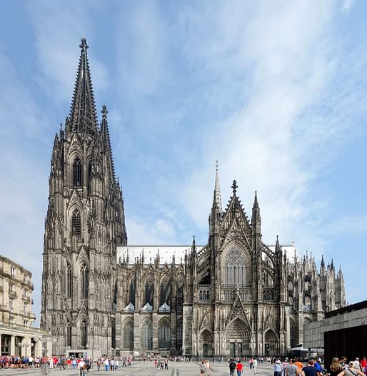 View of the Cologne Cathedral. Image courtesy of <a href="https://commons.wikimedia.org/wiki/File:Cologne_cathedrale_vue_sud.jpg"> Photo via Wikimedia user Velvet</a>