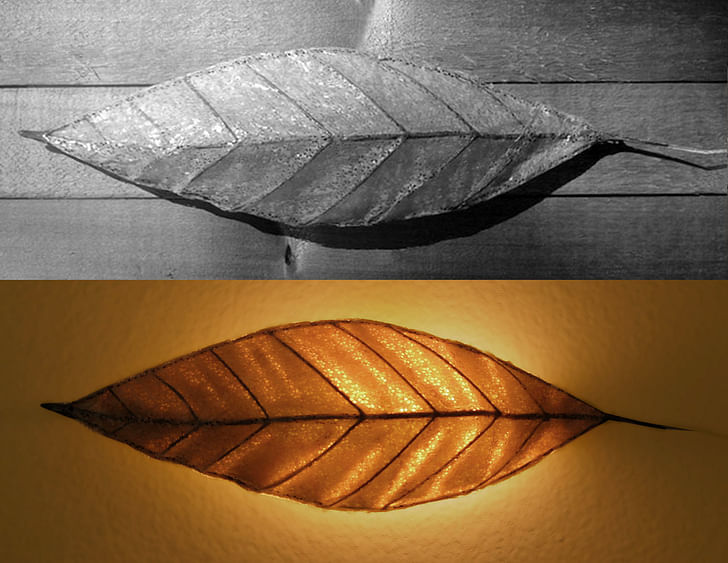 Leaf lamp #2: on and off views.