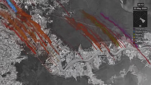 Still image from Forensic Architecture's investigation "<a href="https://archinect.com/news/article/150271630/hidden-cartographies-the-vanishing-graves-of-the-enslaved-in-death-alley-louisiana">Environmental Racism in Death Alley, Louisiana</a>" (released in 2021). Courtesy Forensic Architecture.