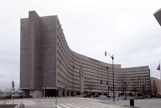 The Robert C. Weaver Federal Building, Department of Housing and Urban Development Headquarters in Washington, D.C., designed in 1965 by Marcel Breuer. Image courtesy of Flickr user Gunnar Klack.