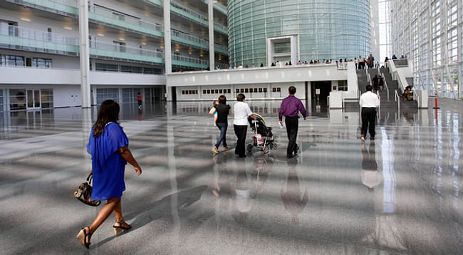 The atrium of the Sandra Day O’Connor Federal Courthouse has proved a challenge to cool. (Joshua Lott for The New York Times)