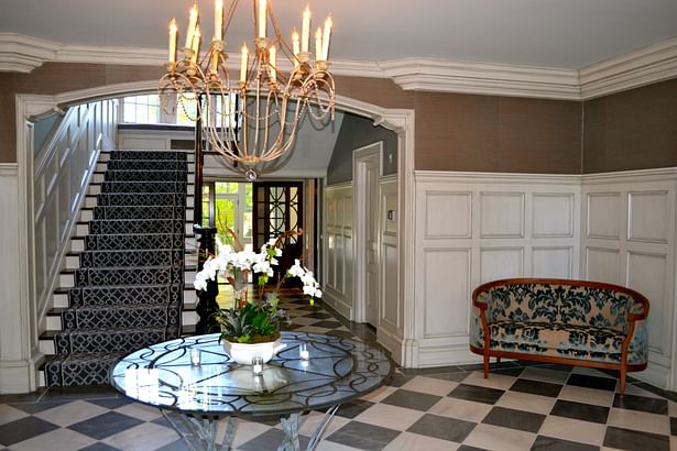 Entry, Custom Silver Leaf Table and Marble Flooring