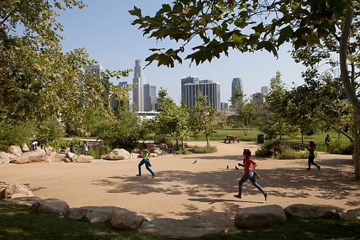 Studio-MLA, Vista Hermosa Natural Park, a 10.5-acre urban nature park on a former brownfield site at the edge of a dense, disadvantaged neighborhood is now a thriving park that exemplifies sustainable design and management. It features walking trails, streams, meadows, oak savannah, picnic grounds, a children’s nature-themed play area, a soccer field, outdoor amphitheater, and native vegetation (Los Angeles, California, 2007). Design Team: Studio-MLA, KPFF, ERW Design, JFAK Architects, M/E...