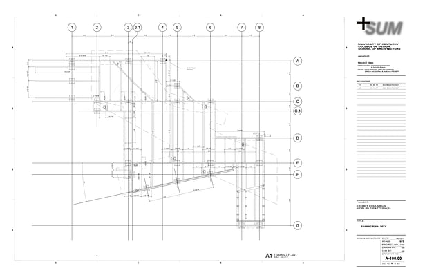 Framing Plan - Only a few drawings were produced on the project, specifically where we had to explain fabrication and sequence to those outside the immediate team. Those components included the base structure and steel structure, all other components were fabricated and assembled via the digital design model.