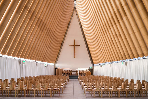 Christchurch Cardboard Cathedral by Shigeru Ban Architects. Photo: Stephen Goodenough/Pritzker Prize.