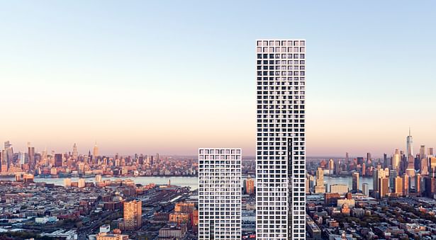 A new 68-story rental building is the tallest of the three-phase Journal Squared development in Jersey City, NJ. Photo Credit: Qualls Benson