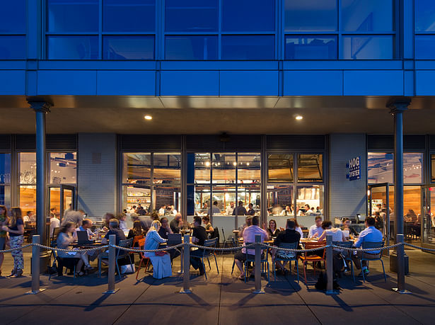 exterior facade, outdoor waterfront seating