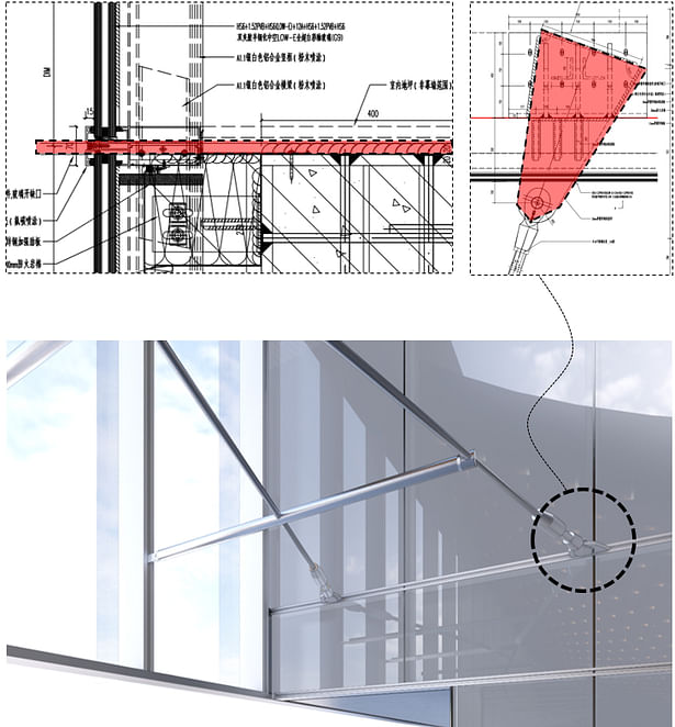 Connection detail of the steel beam and glass facade 