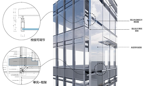 Detail drawing of the corner facade module 