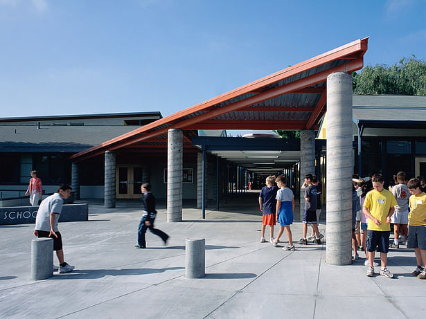 Entry canopy forms a sundial.