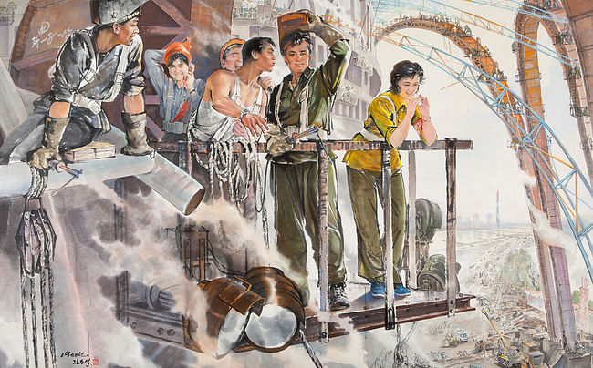 Ji Dong-seok, Construction of May Day Stadium, 1988, ink painting