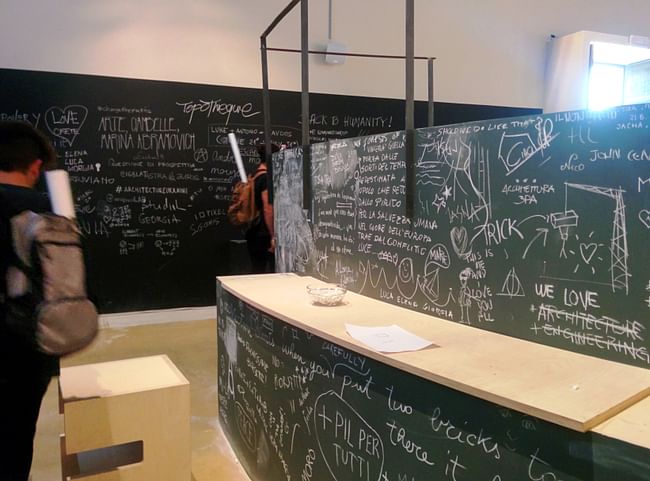 Blackboard at #ThisIsACo-op, Greece Pavilion 2016. Photo by Laura Amaya.