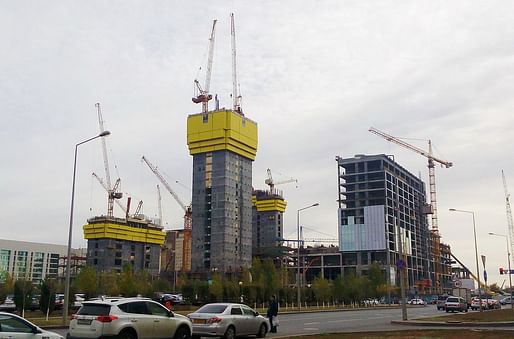 A photo from October 6, 2015 shows the construction site of the Abu Dhabi Plaza in the Kazakh capital of Astana. (Image via Wikipedia)