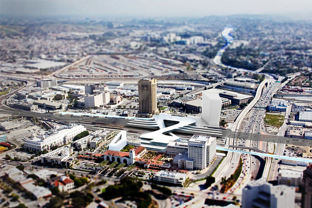aerial rendering of high speed rail station addition in site