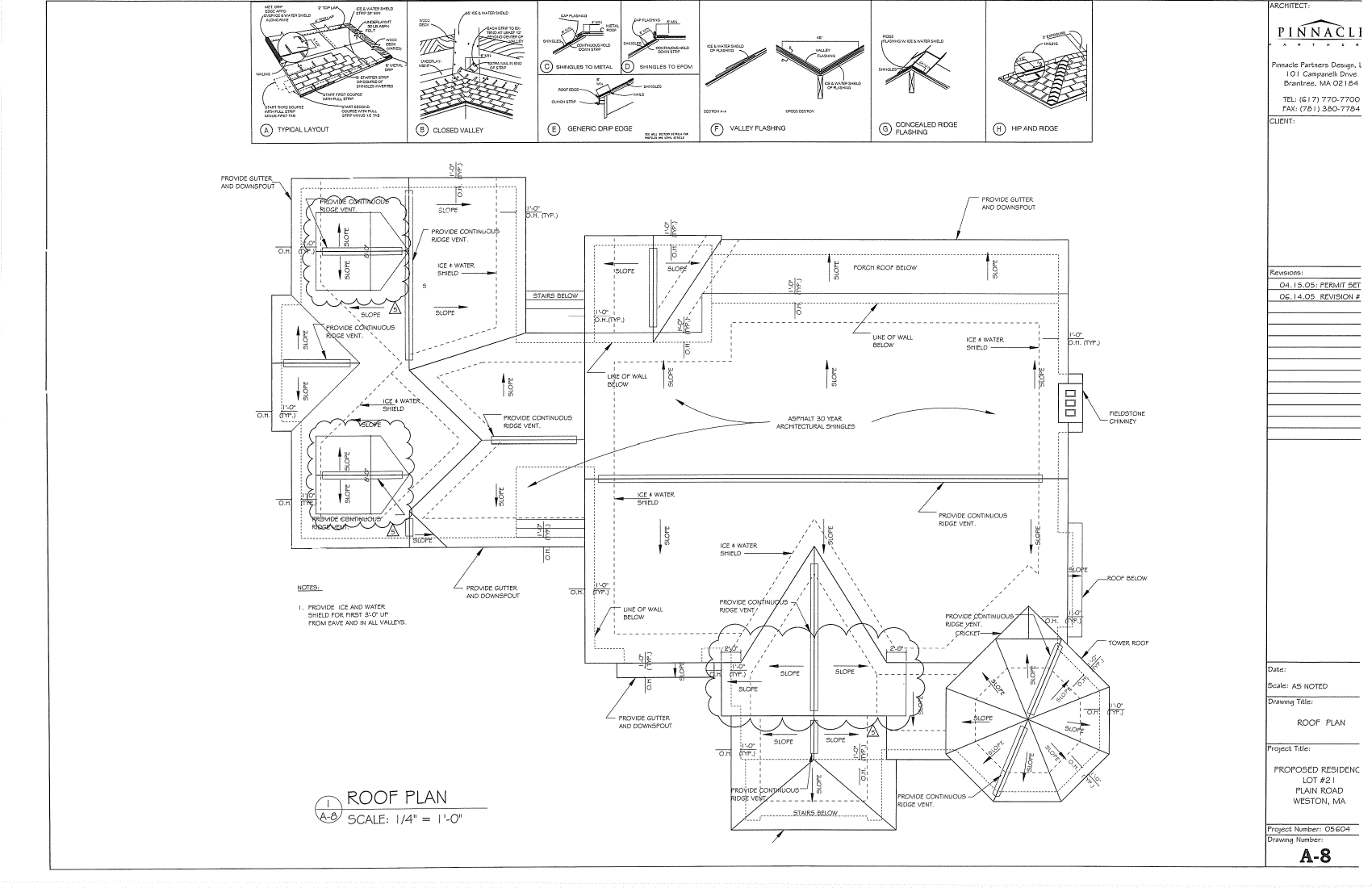 RESIDENCE WESTON, MA / A-8 ROOF PLAN