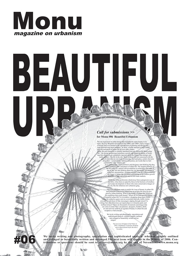 call for submissions for Beautiful Urbanism in 2006. Poster © MONU