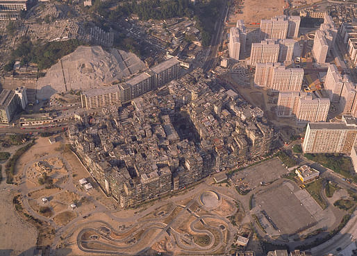 Aerial photo of Hong Kong's (now demolished) Kowloon Walled City. Photo: Greg Girard & Ian Lambot; Image via Kickstarter