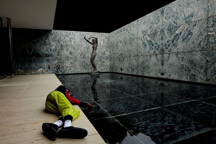 Caption lifted from W magazine: “A fashion shoot styled by Virgil Abloh in the Barcelona Pavilion. Photographed by Fabien Montique for a forthcoming book by Abloh of short stories through images.” 15