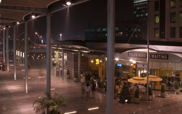 Looking down at Kiosks in north side of promenade 