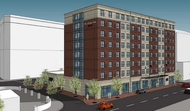 Rendering of the proposed extended stay hotel that has been OKed by Providence City Council to replace the Fogarty building. (Image via providencejournal.com)