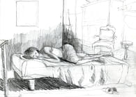 drawing - woman sleeping