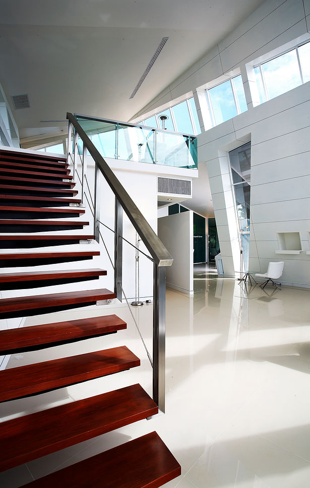 Stairway to the mezzanine which is a section for research.