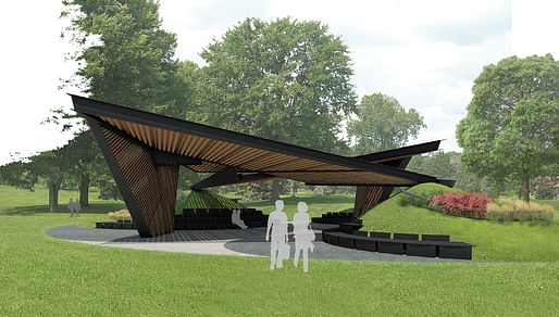 Rendering of the 2018 MPavilion by Carme Pinós of Estudio Carme Pinós. Image courtesy of MPavilion.