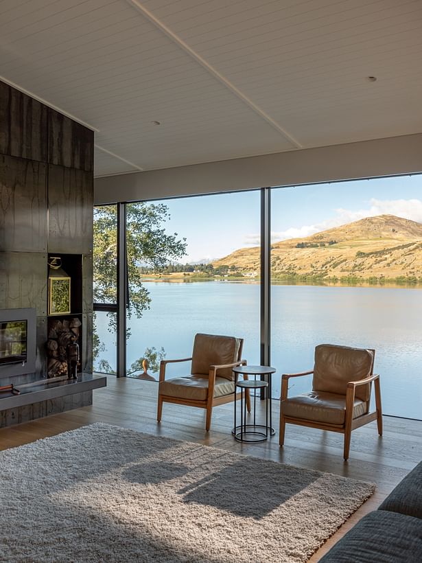 Lake Hayes Home, Queenstown, by Ben Hudson Architects - lake view living